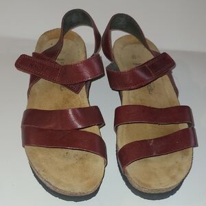 Naot Leather Cork Sandals in Rich Burgundy Casual Active Boho Indie Fairy Granny
